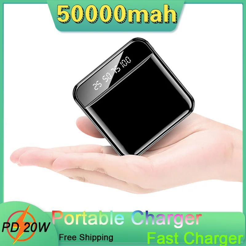 

PD 20W Fast Charging 50000mAh Portable Power Bank with Flashlight Digital Display External Battery Charge For Xiaomi IPhone