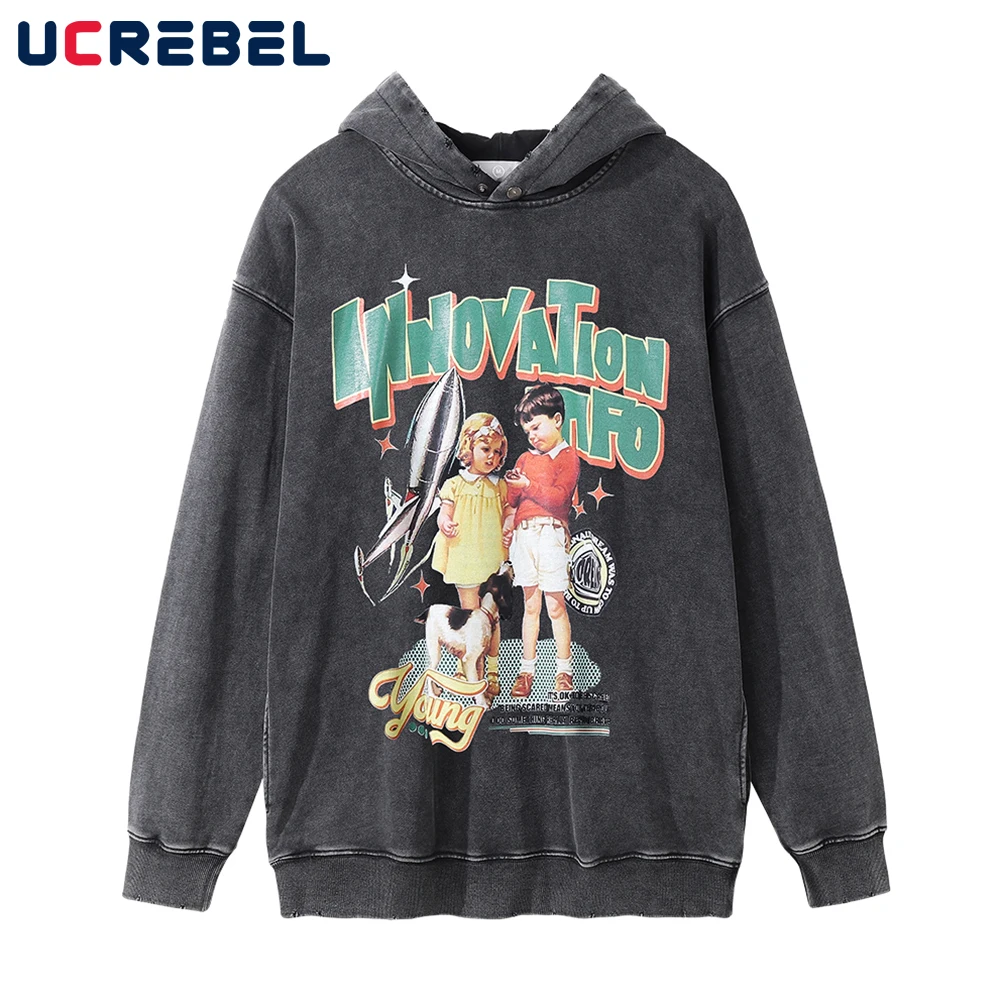 

Свитшот мужской свободного покроя с боковыми карманами и эффектом потертости