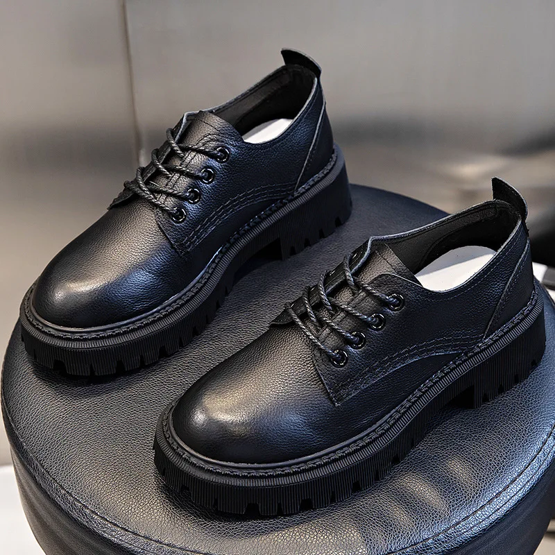 

High Quality Women Oxfords 4CM Flats Platform Shoes Patent Leather Slip-on Pointed Creeper Black
