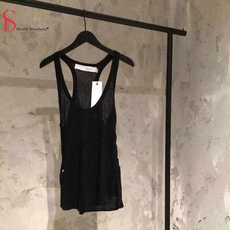 

and Summer Spring Women's New Pullover Slim Fit Black Off Shoulder Sleeveless Top Cotton Back T-shirt Tank