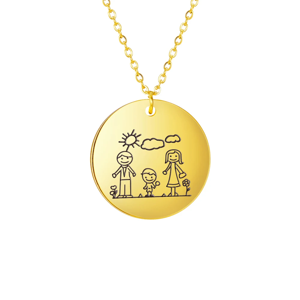 

Xincong Stainless Steel Jewelry 3 Colors 25x25mm Little Boy Family Of Three Pendant Necklace With 45+5cm Link Chain