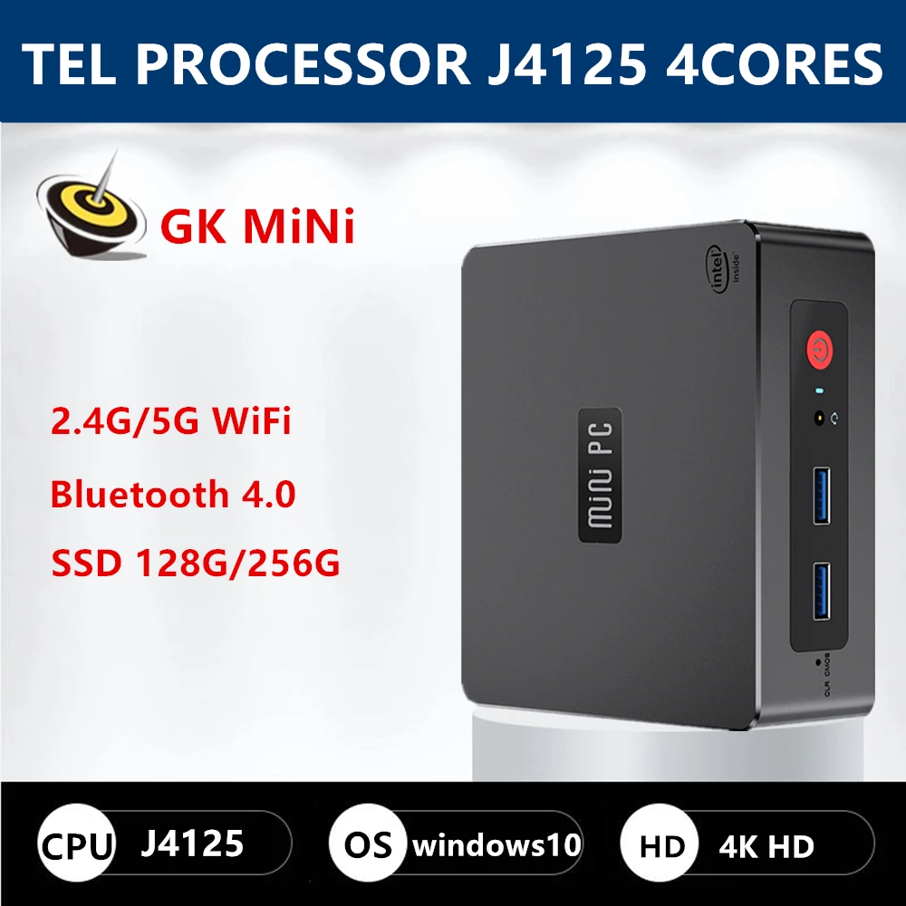 

Beelink GK mini Intel Celeron J4125 Quad Core Mini PC DDR4 8GB 256GB SSD Windows 10 Desktop with HD Port 1000M LAN Computer