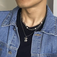fashion bear pearl stitch necklace men chain jewelry 2022 trend street double chain necklaces jewelri man pendant accessories