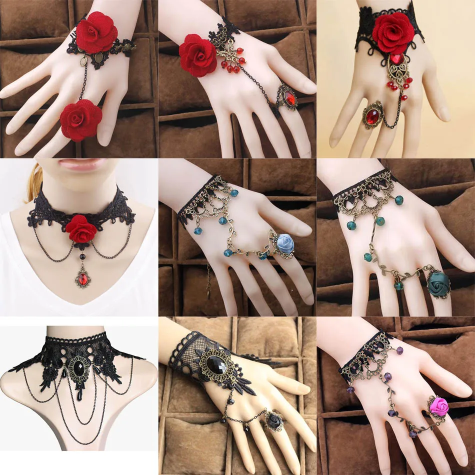 Fashion Sexy Hand Choker Girl Lace Gothic Choker for Women Vintage Velvet Chain Necklace Lady Neck Jewelry Rose Flower