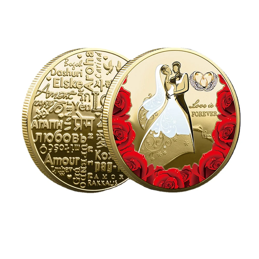 

Red Rose Gold Coin Plated Commemorative Coin for Love Metal Collectible Languages of Love Souvenirs