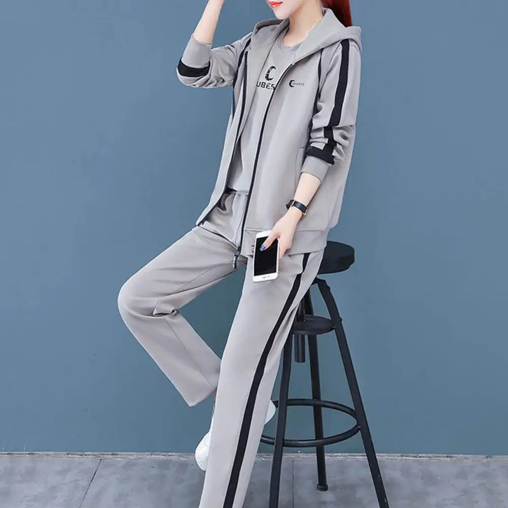 

Sweatshirt Sweatpants Set Simple Style Hoodie Sweatpants Vest Top Vest Pants Set Hooded Casual Women Sportswear for Office