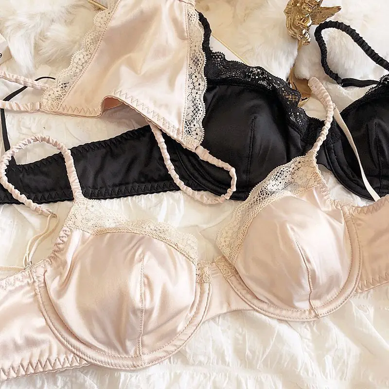 Французское атласное сексуальное кружевное тонкое нижнее белье комплект с