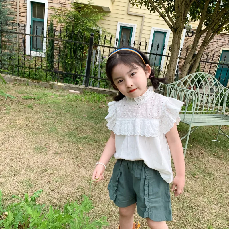 

2023 New Girls Shorts Summer Baby Girl Clothes Solid Ruffles Children's Wide-Leg Short Pants Kids Girls Shorts C01
