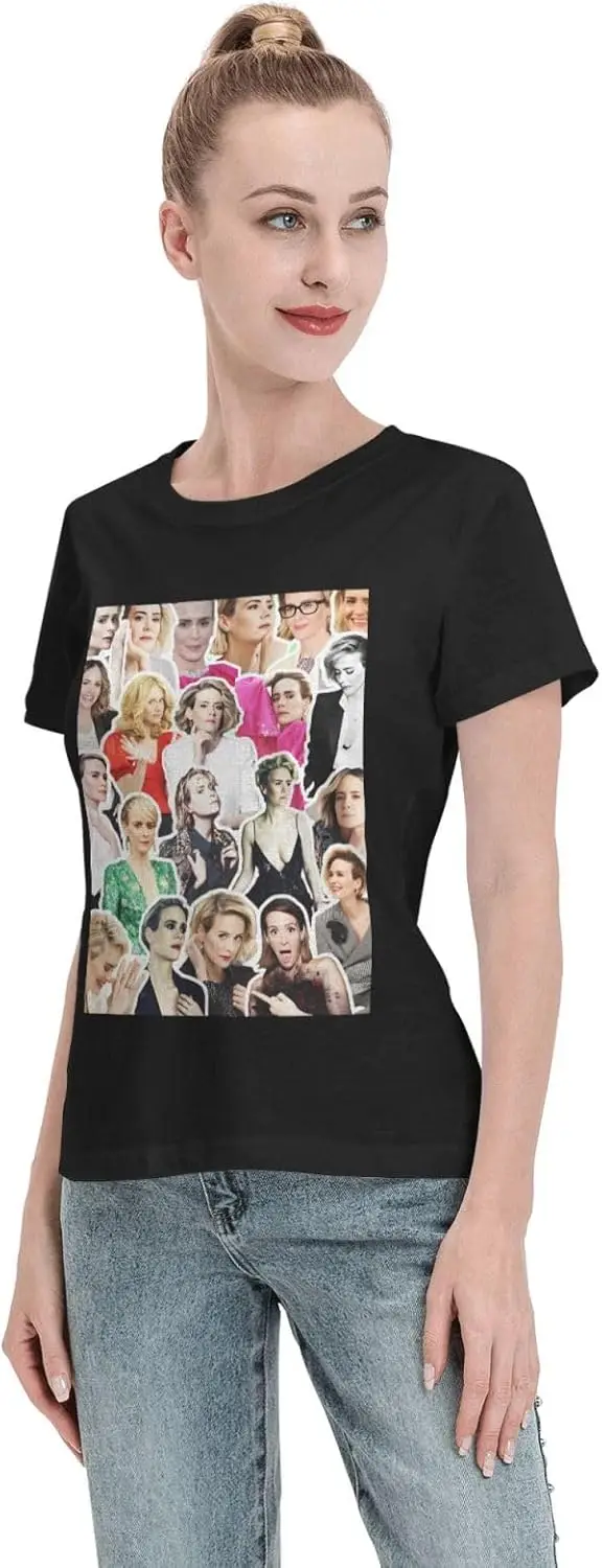 Футболка с коллажем Сара паулсон Женская хлопковая свободная футболка круглым
