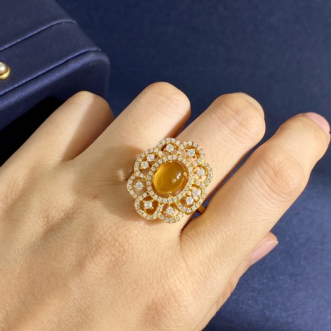 

Новинка 2022, винтажная гирлянда овальной формы в дворцовом стиле с отверстиями, кольцо из желтого халцедона с куриным маслом и основным камн...