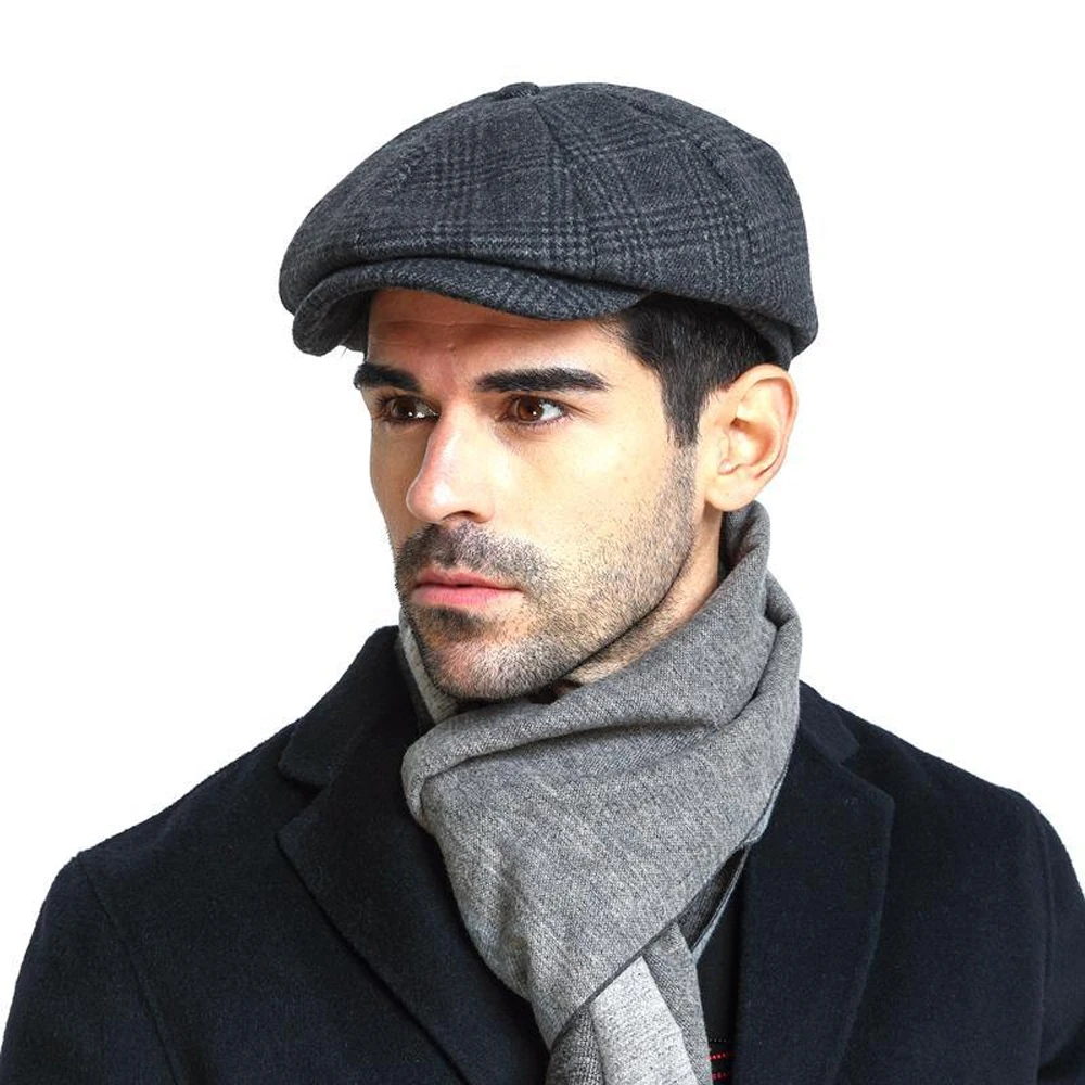 Mens Wool Tweed Newsboy Hat Retro Beret Hat Gatsby Octagonal Hats For Men Vintage Flat Ivy Cabbie Cap Classic Caps For Men