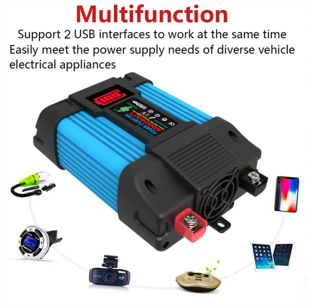 

Inverters 12 To 220v 4000W 6000W LCD Display Pure Sine Wave Car Power Inverter Converters USB Rechargable Voltage Transformer