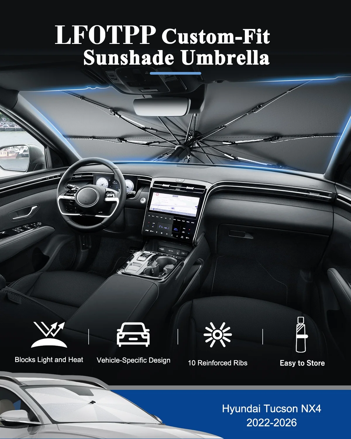 Фото Солнцезащитный козырек LFOTPP для Hyundai Tucson NX4 2022-2026, аксессуар для переднего стекла автомобиля, серебристый солнцезащитный козырек. №2