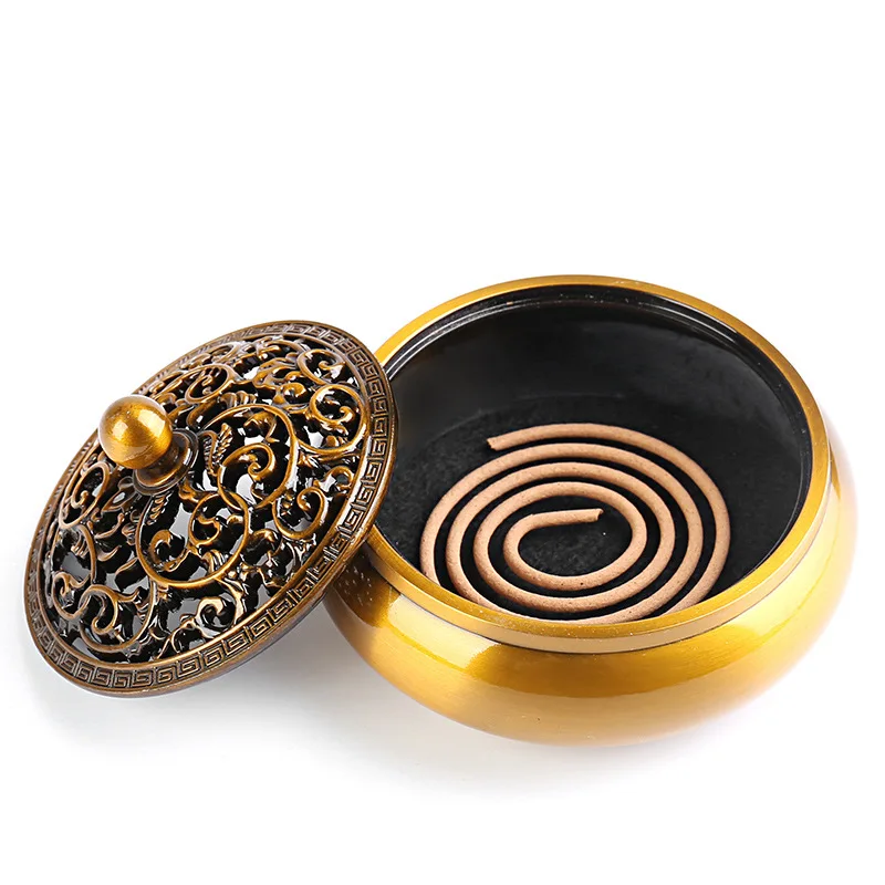 

Gold Incense Holder Box New Zinc Alloy Incense Coils Burner Home Incense Burner Holder Plate Temple Buddha Praying Aromatherapy
