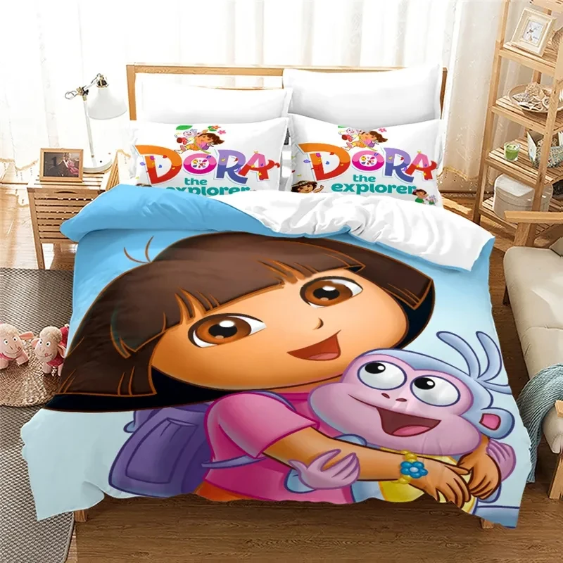 

Комплект постельного белья для мальчиков и девочек, с 3D-принтом мультяшный Explorer Dora, двуспальный пододеяльник, наволочка, кровать для детей и взрослых, Textileextile для дома