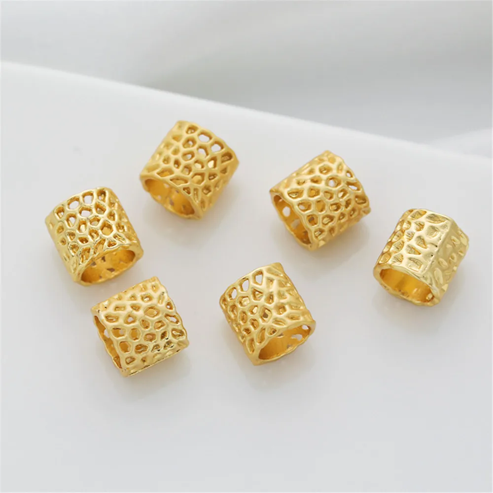 

Dumb gold plating ancient gold hollow barrel beads honeycomb beads 8 * 8mmdiy bulk bead spacer jewelry accessories