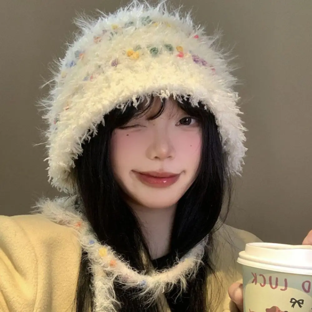 Милая корейская шляпа Stye Rainbow Beans теплая осенне-зимняя шерстяная вязаная крючком