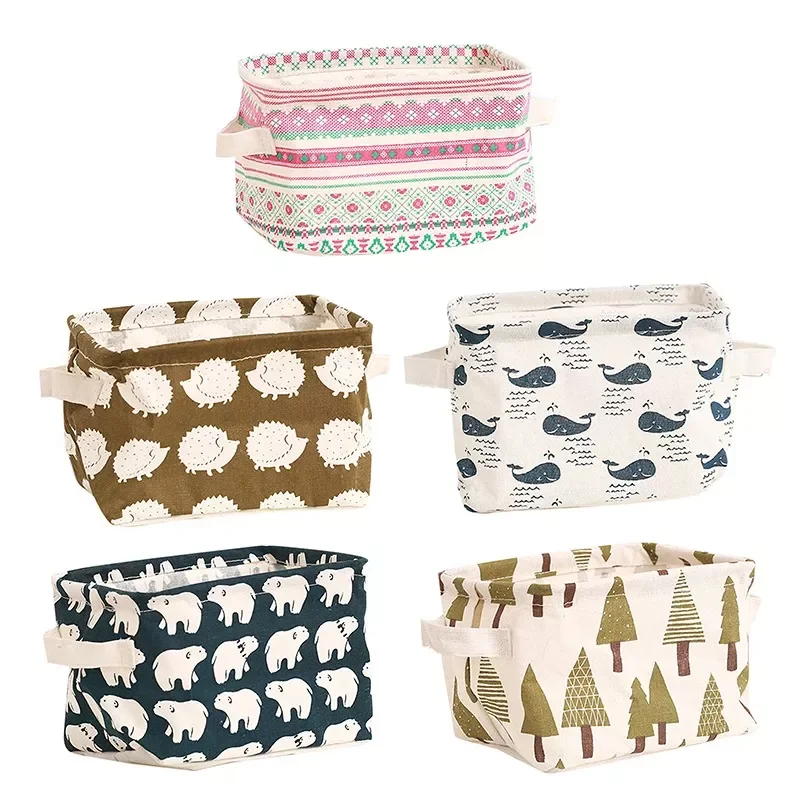 

2022Foldable Cotton Desktop Storage Basket Sundries Storage Box Underwear Cosmetic Organizer Jewelry Scarf Socks Storage Basket