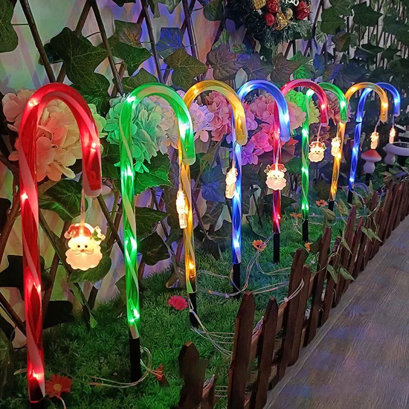 

Christmas Candy Cane LED Solar Lights 8 Modes Outdoors Waterproof Solar Lamp With Pendant For Garden Christmas Decoration