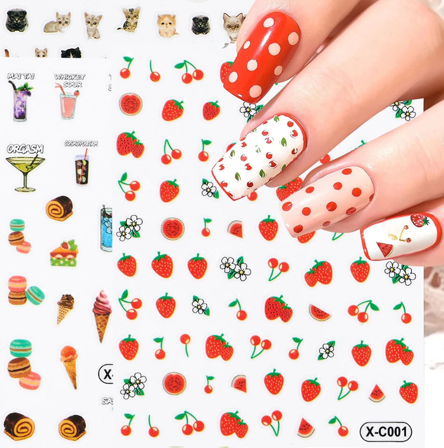 

Наклейки для ногтей, самоклеящиеся, с клубникой, летом, вишневые, 1 шт.