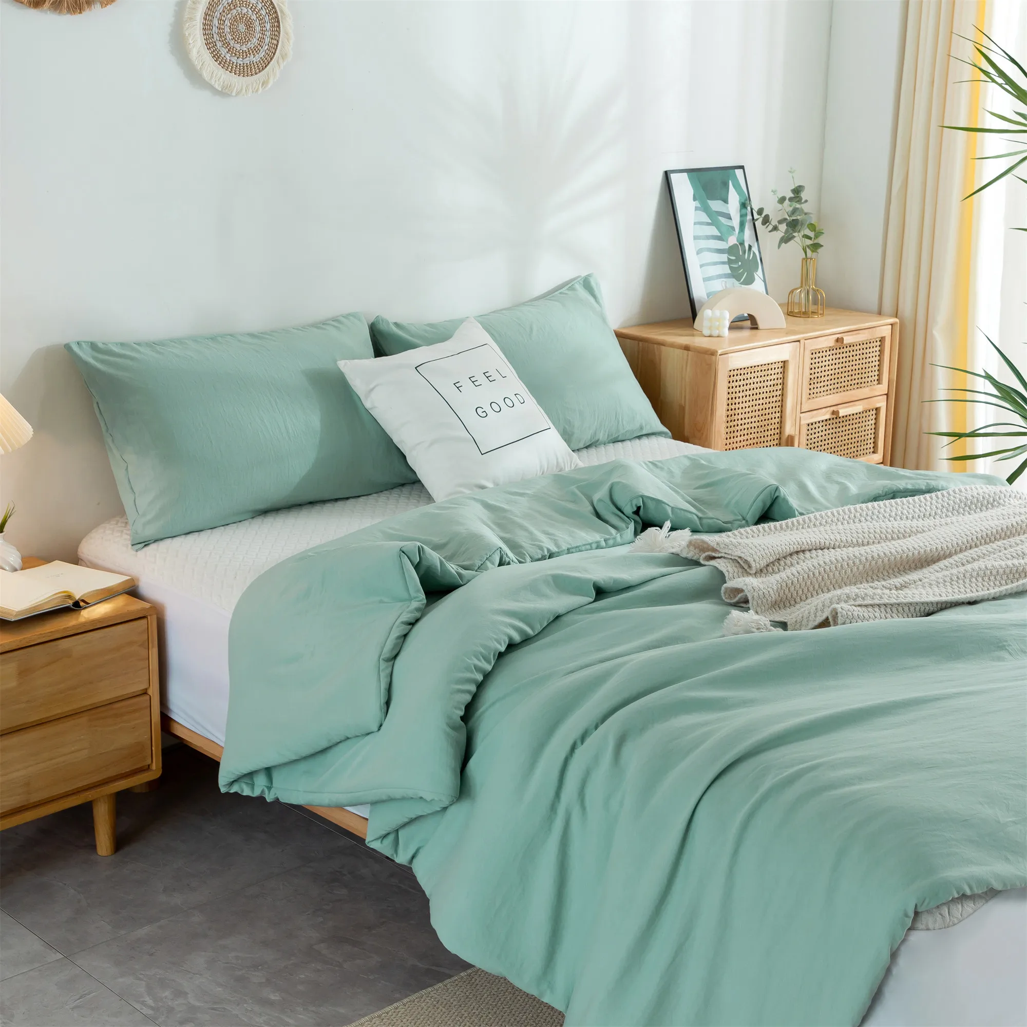 Летнее однотонное стеганое одеяло для одного человека тонкое из хлопка промытое