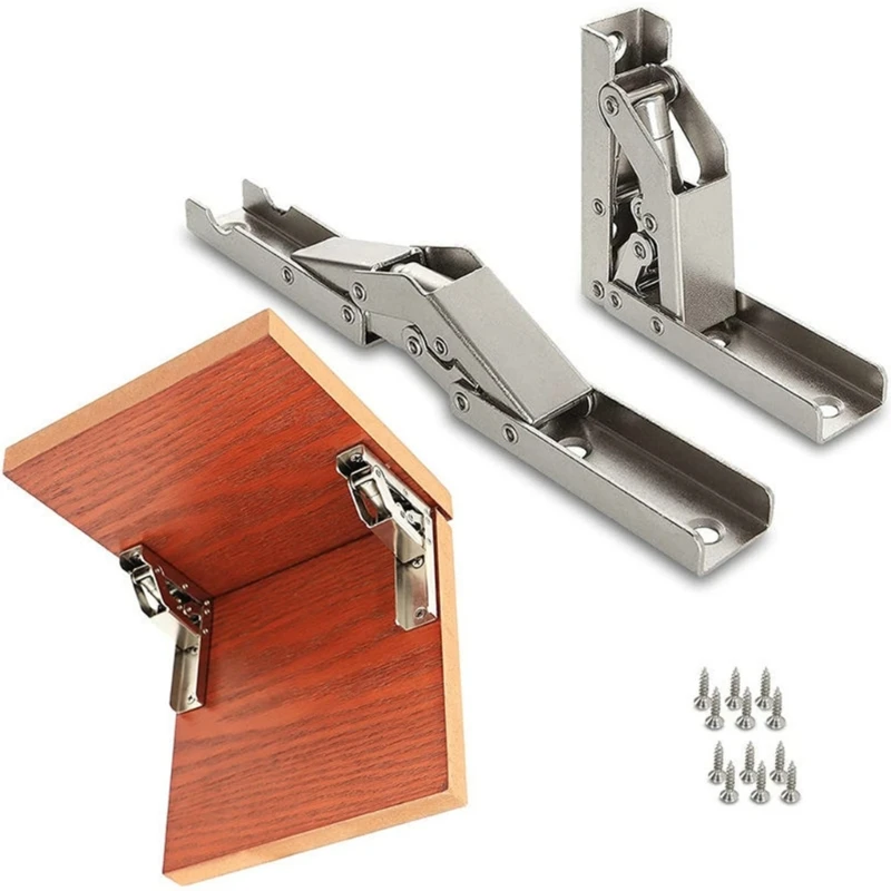 

2Pcs Stainless Steel Folding Shelf Bracket 90 Degree Hinge Benchs Table Shelf Brackets Flat Spring Folding Hinge Gadgets