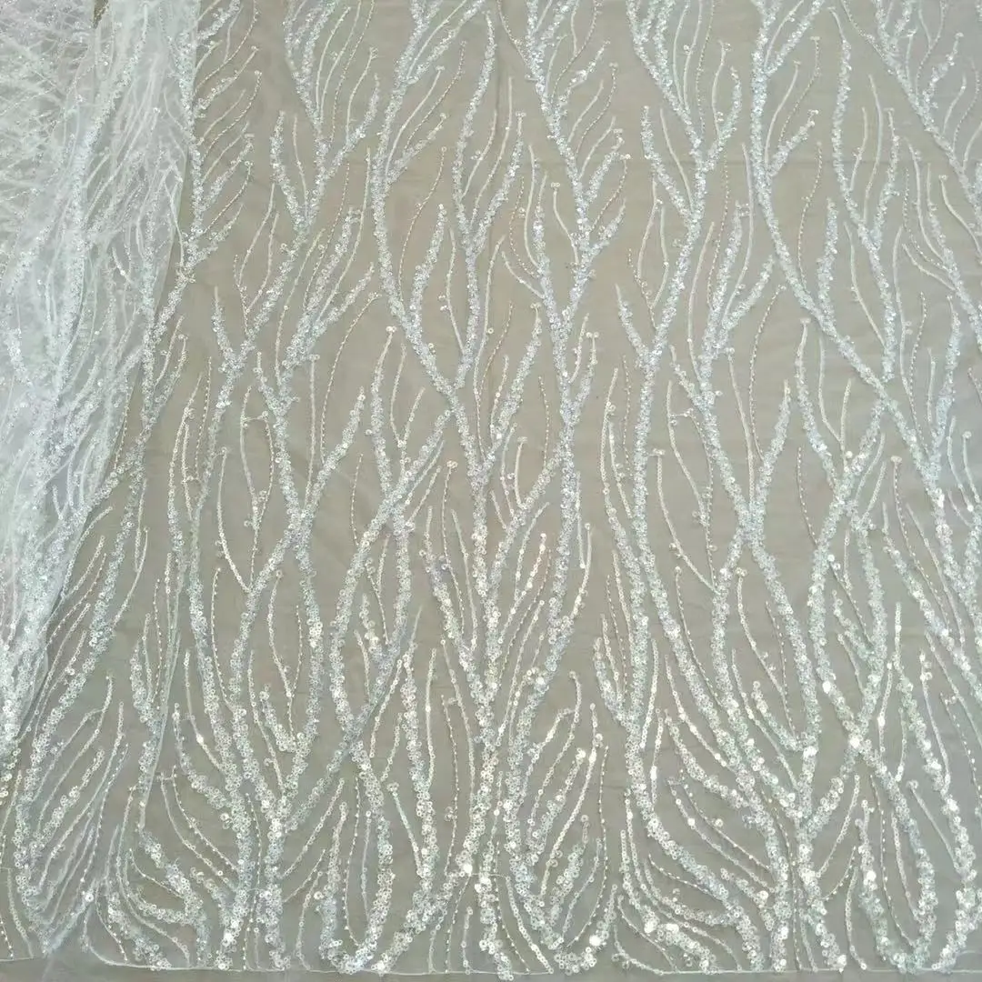 Необычная блестящая ткань для свадебного платья очень мягкая кружево с бусинами