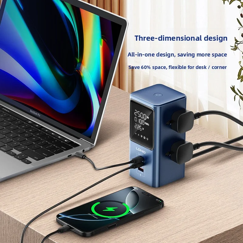 Фото Вертикальная USB-розетка для ЖК-дисплея 45 Вт для домашнего и офисного использования, мощная регулируемая многофункциональная зарядная розетка AC100-250 В №4