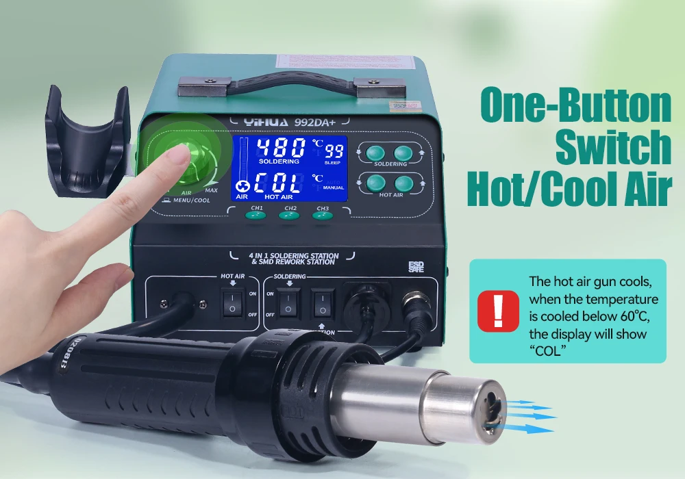 YIHUA 992DA + ЖК-паяльная станция вакуумная ручка паяльник вытяжка дыма паяльная BGA