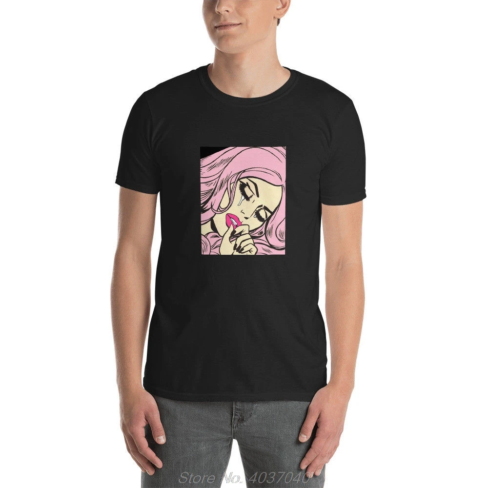

Pink Sad Girl Unisex T-Shirt Crying Comic Pop Art Woman Pastel Goth Vintage Men Short Sleeve Cotton Tops Tee Harajuku Oversize