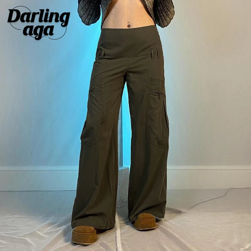 

Darlingaga Harajuku Stitched Vintage Cargo Pants Female Pockets Casual Low Waisted Wide Leg Trousers Fairycore Basic Sweatpants