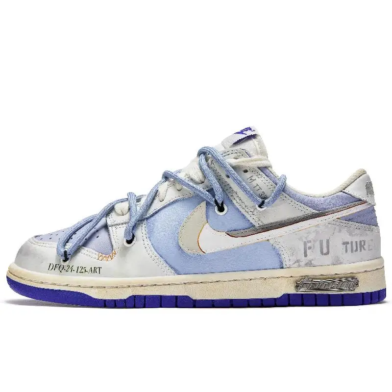 【Настроить】Nike Dunk Обувь для скейтбординга Мужские низкие синие/серые кроссовки