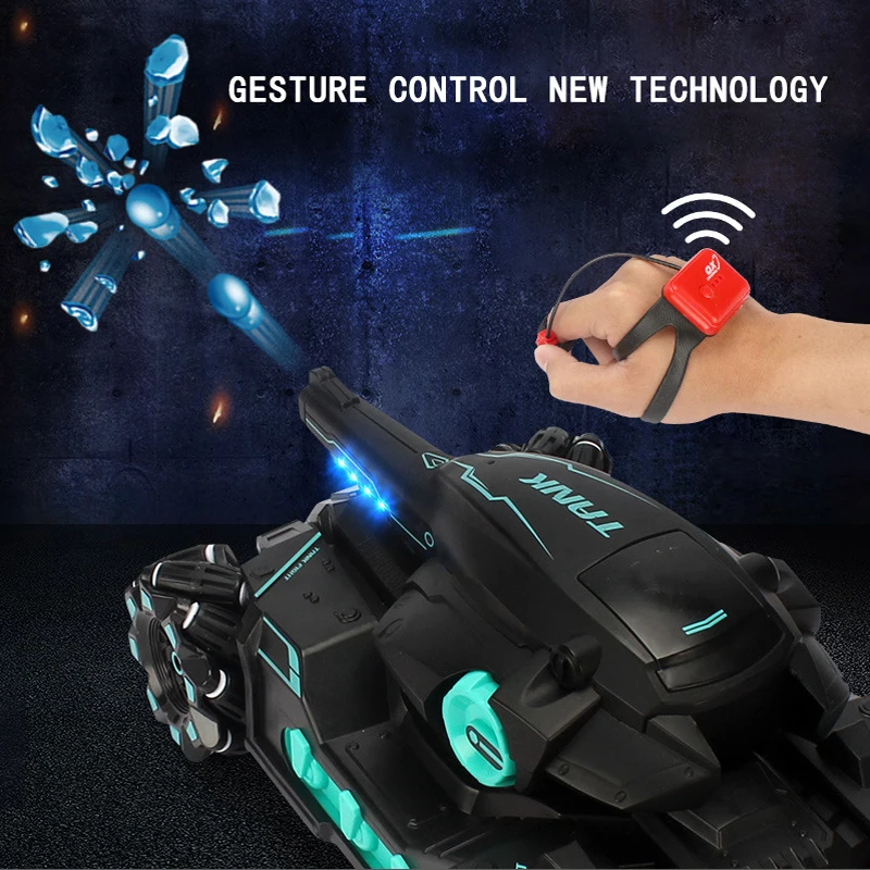 Hot selling remote control water bomb tank toy car for children charging off-road stunts gesture induction on chariot mecha enlarge