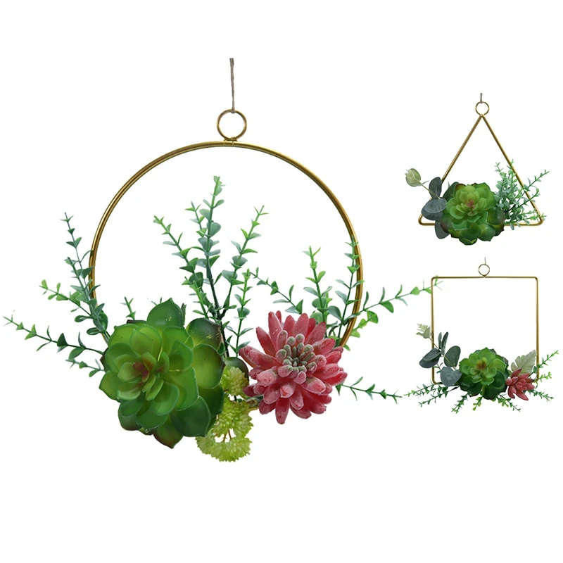 

Artificial Succulent Plants Floral Hoop Wreath & Green Leaves Garland For Wedding Backdrop Nursery Wall Decor