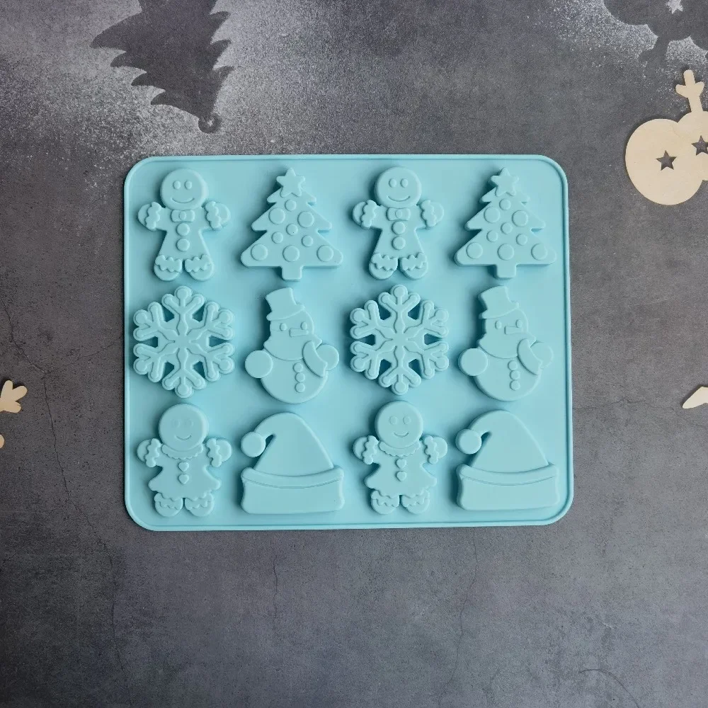 

12 Cavities Christmas Snowman Silicone Mold Chocolate Cake Mold Holiday Soap Mould Decoration Kitchen Baking Tools Manual