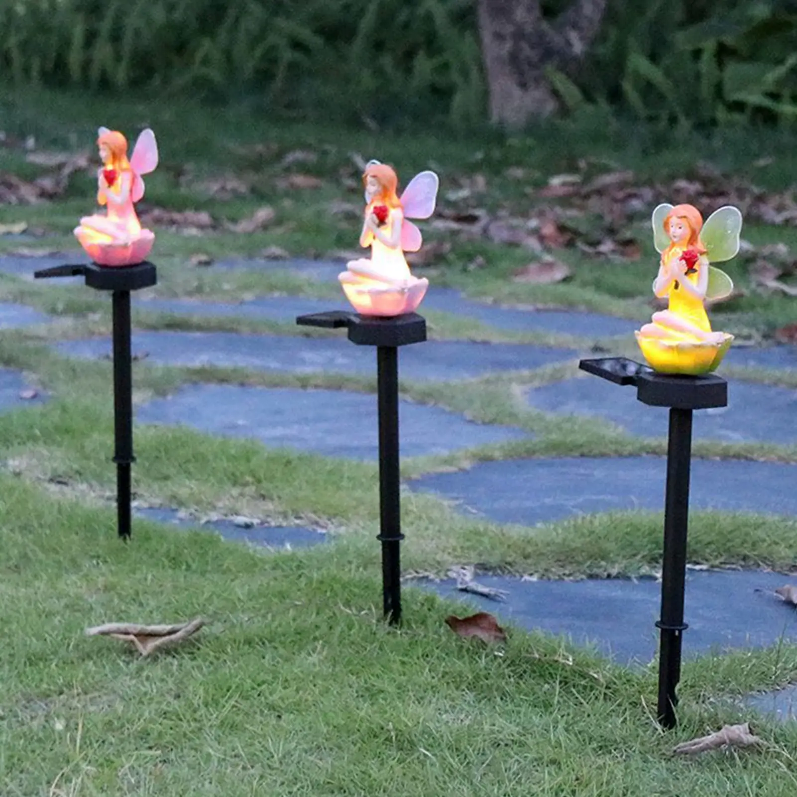 

1pc Newest Solar Outdoor Ground Plug Light Waterproof Elves Angel Flower Fairy Lights Garden Lawn Decoration Landscape Light