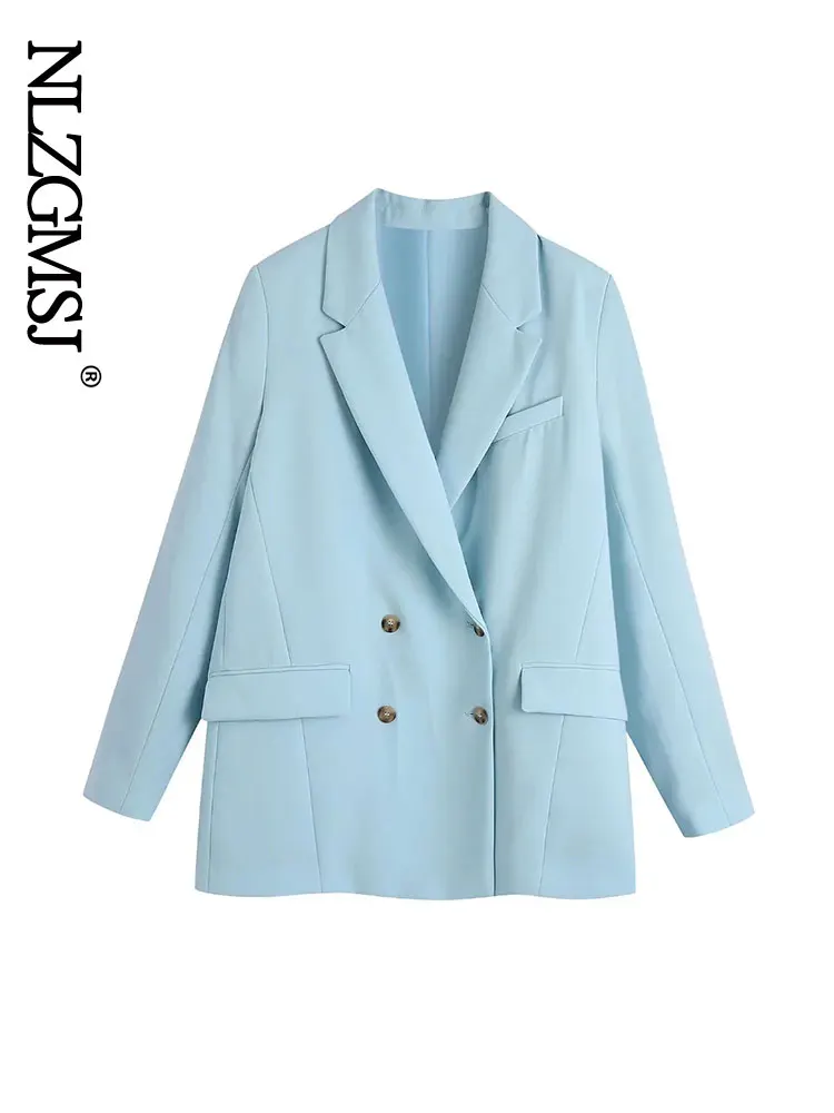 

Женский однотонный двубортный Блейзер Nlzgmsj, модель 2022 года, Повседневная модная женская куртка в стиле ретро с длинным рукавом и лацканами, ...