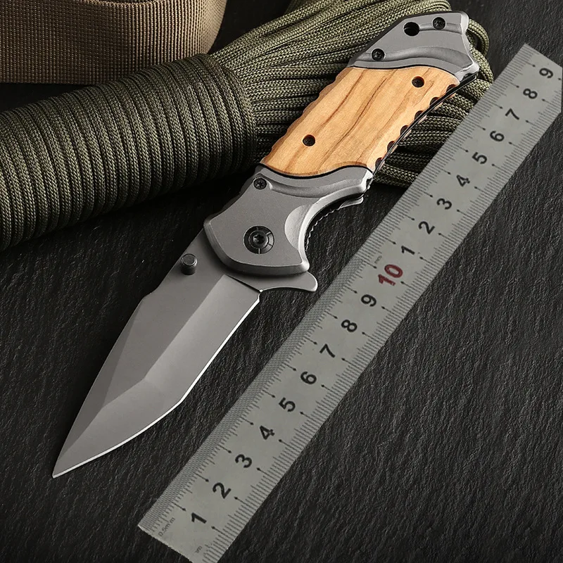 

Hot Selling Pocket Folding Camping Fruit Knife 440 Steel+solid Wood Handle Survival Hunting Tactical Knives Outdoor EDC Tools