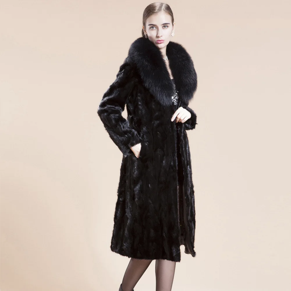Women's Leather Fur Coat Long Faux Fur Coat Big Fur Collar Imitated Mink Fur Coat Women Faux Fur Coat