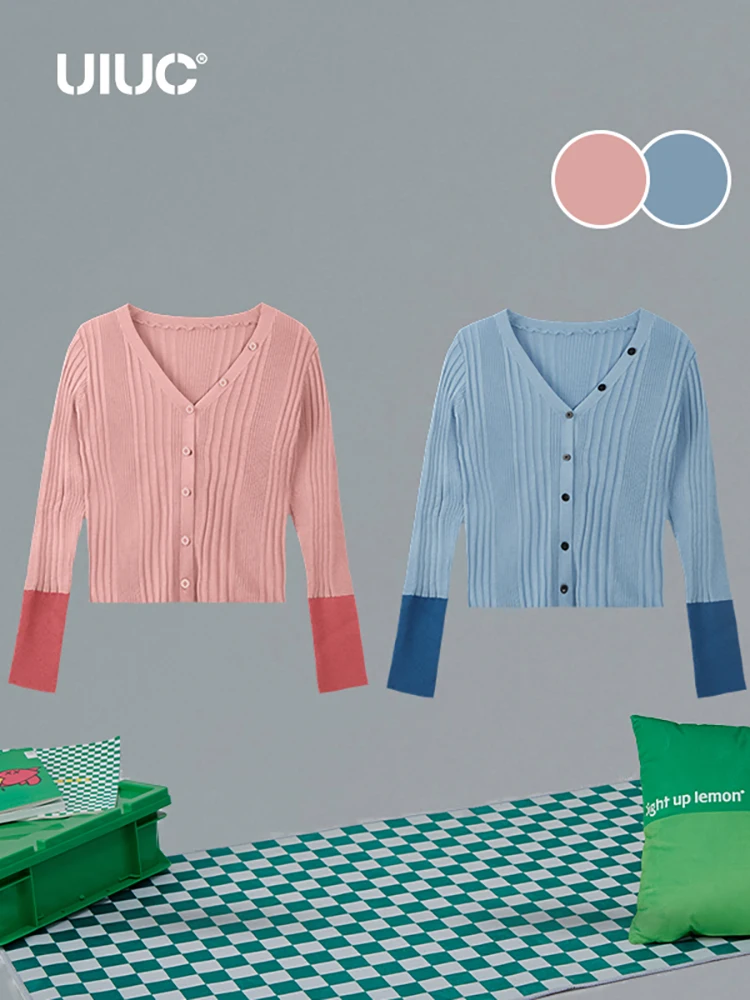 

UIUC Pink Knitwear Cardigans Women Sweet Single Breasted V-neck Sweaters