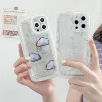 cute clouds glitter quicksand phone case for iphone 13 11 12 pro max xs xr x 8 7 plus se 2 camera lens protections back cover