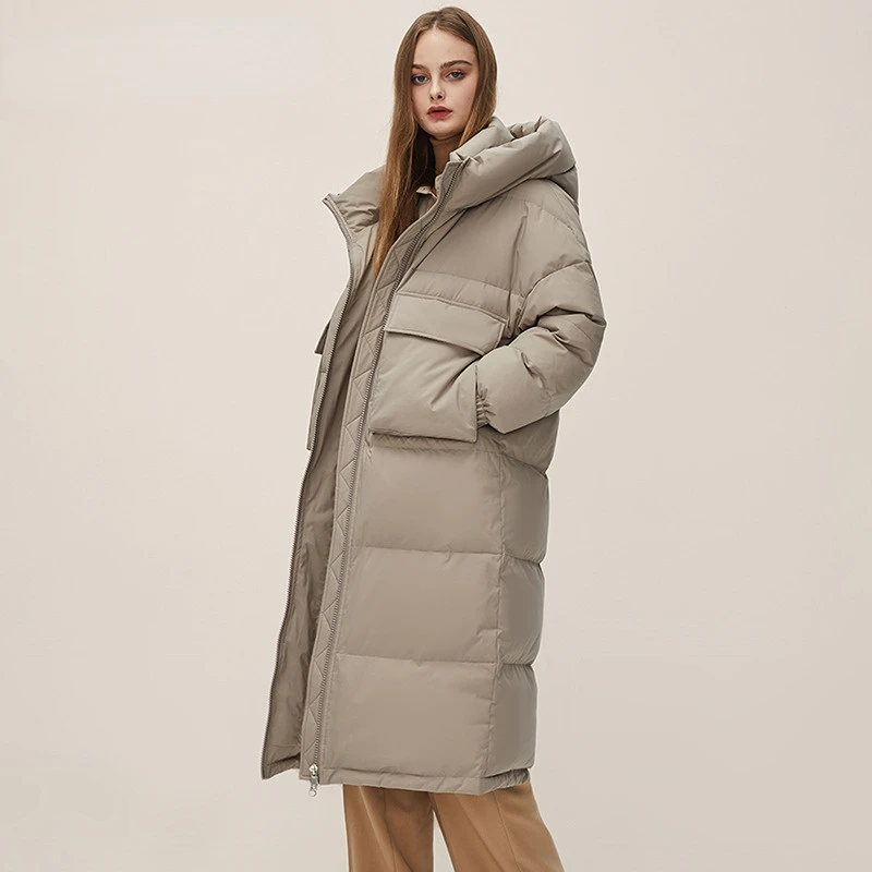 Winter 2022 new long down jacket thickened hooded to keep warm and extremely cold solid color versatile for men and women