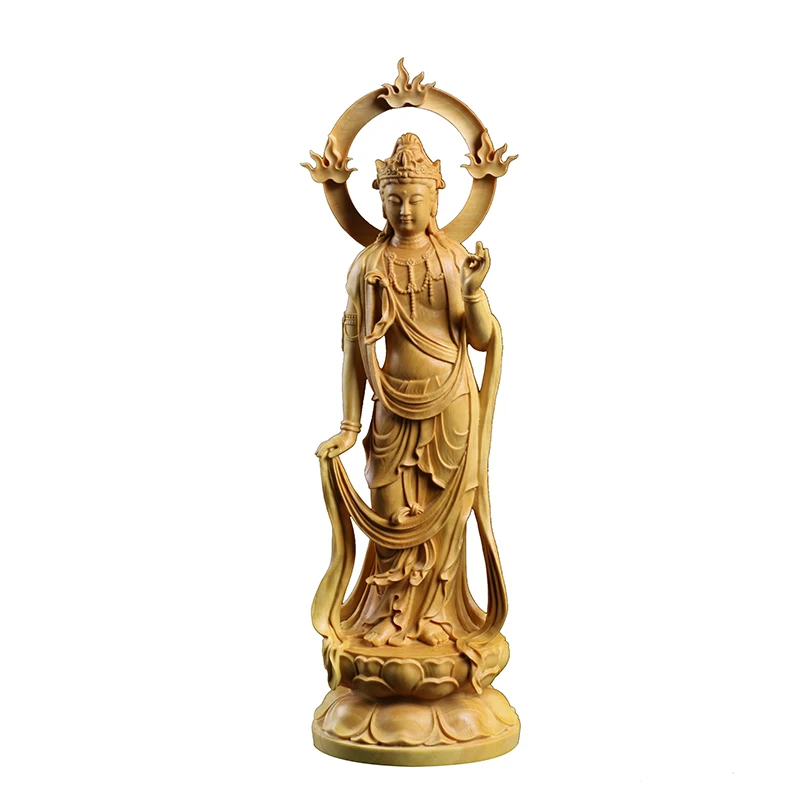 

Boxwood Carving Furnishing Ornaments Wood Statue Crafts Real Wood Buddha Statue Gifts Guanyin Sculpture Home Decor D755