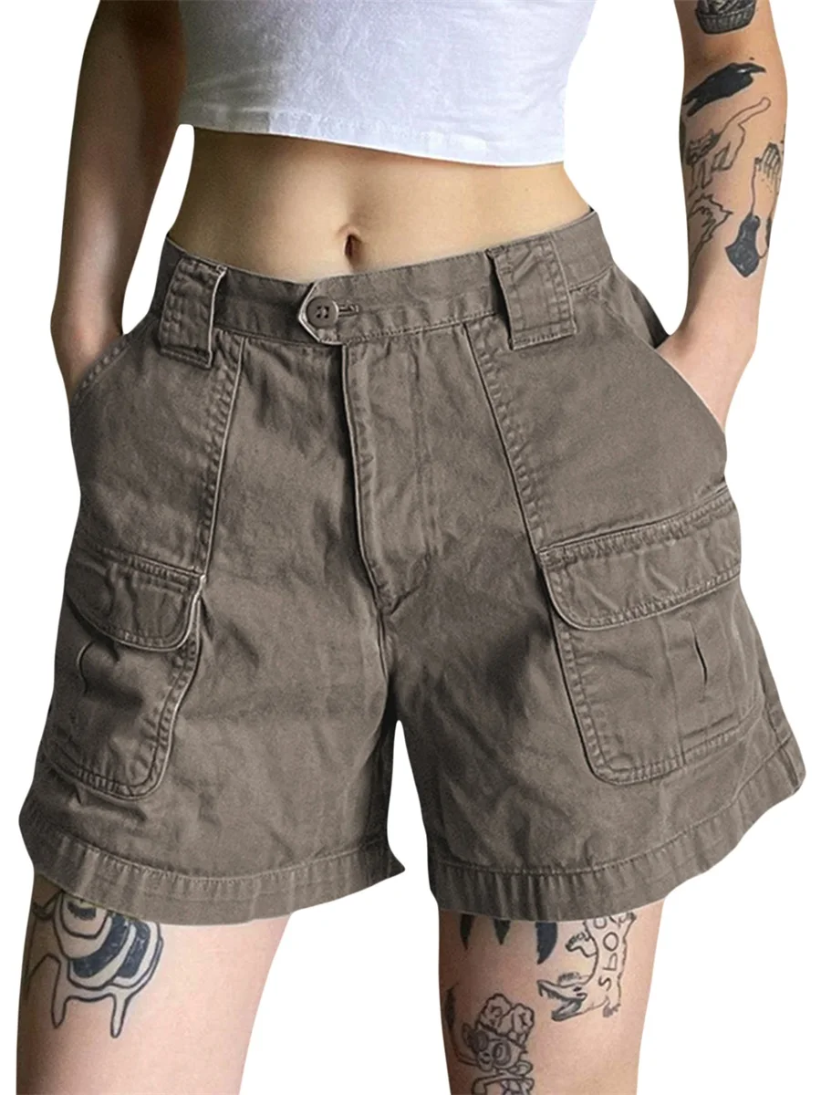 2023 Stylish and Versatile Women Shorts Button Zipper Closure Comfortable Solid Summer Shorts with Pockets for Casual Daily