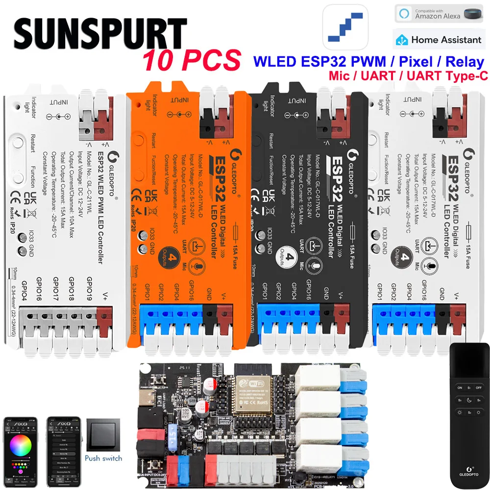 Фото GL-C-211/15/16/17WL ESP32 WLED PWM 5 IN1Controller with Microphone Addressable LED Controller for WS2812B/11/13/15 SK6812 RGBCCT №1