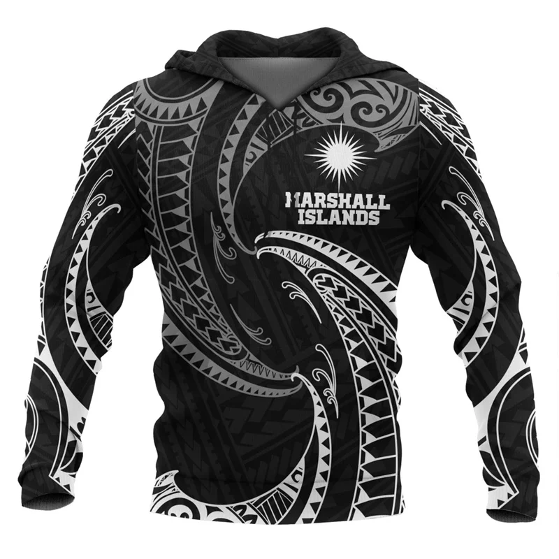 3D Printing The Republic-of Marshall Islands Map Flag Hoodies Coat Of Arms Graphic Hooded Sweatshirts Pullovers