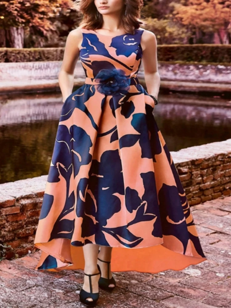 Женское винтажное платье на бретелях элегантное Пышное Платье миди с цветочным