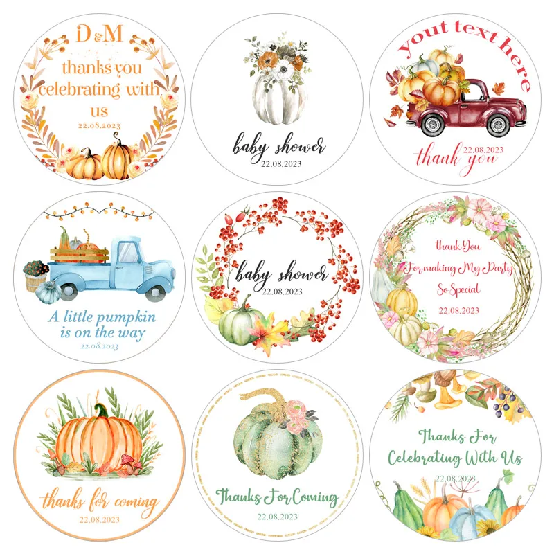 

Custom Fall Wedding Stickers Fall Arrangement Thank You Stickers Kids Birthday Baby Shower Gift Decor Elegant Fall White Pumpkin