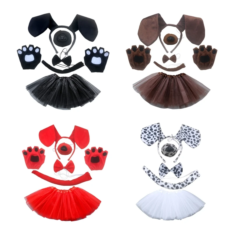 

MXMB 6 шт. костюм собаки для девочек мальчиков такса уши повязка на голову хвост бант хвост нос перчатки пачка юбка животные Косплей Аксессуар...