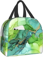 abstract ink blue gold green marbling adult modern lunch bag thermal tote bag reusable oxford cloth insulated bag mini cooler